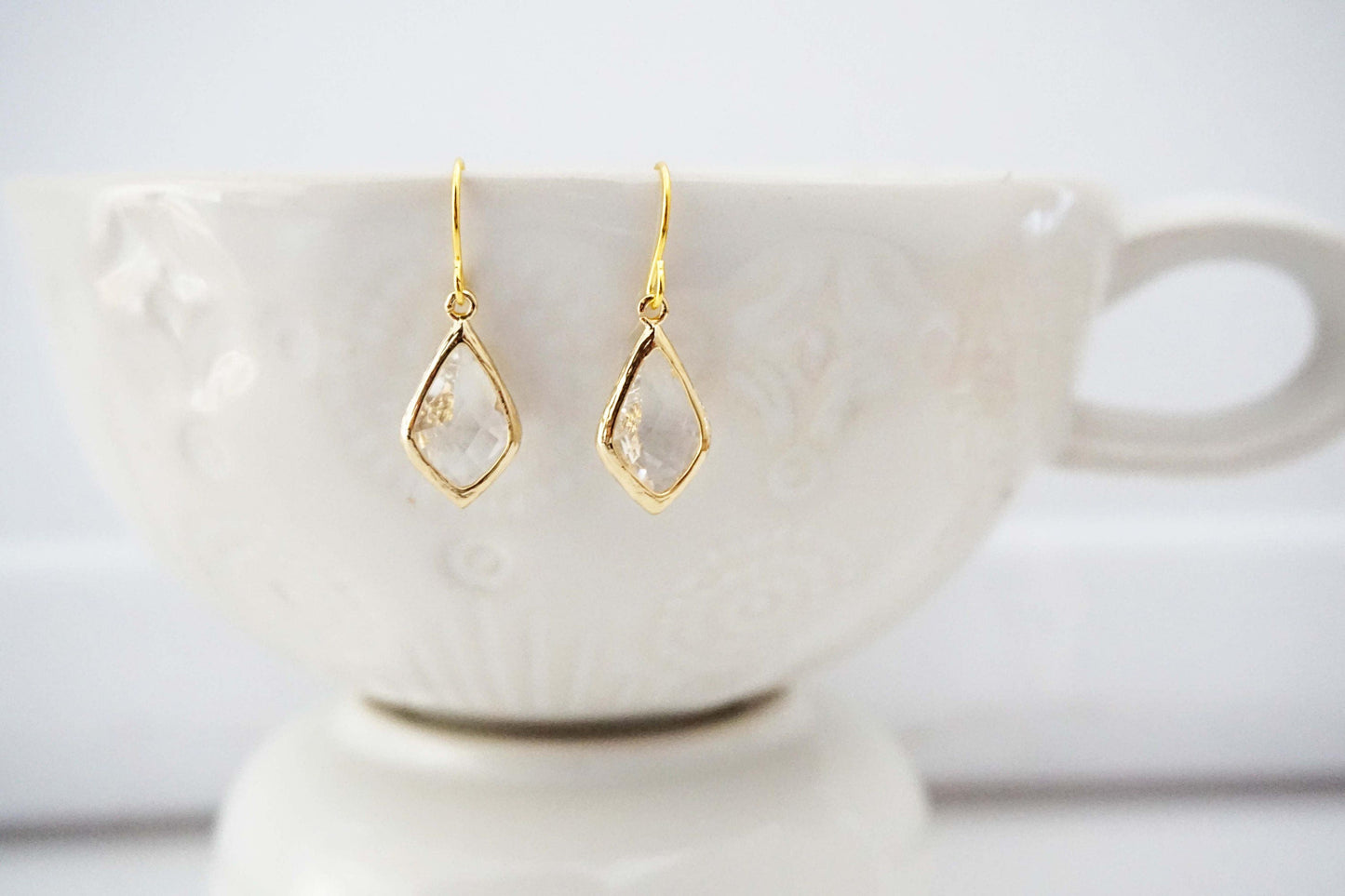 Crystal and Gold Gem Earrings | Bridesmaid Earrings | Wedding Earrings | ECG8, ECS8