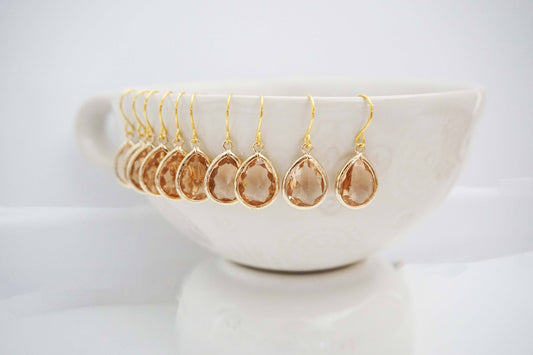 Champagne Teardrop Gem Earrings | Bridesmaid Earrings | Wedding Jewelry | ECHPG1, ECHPS1, ECHPRG1