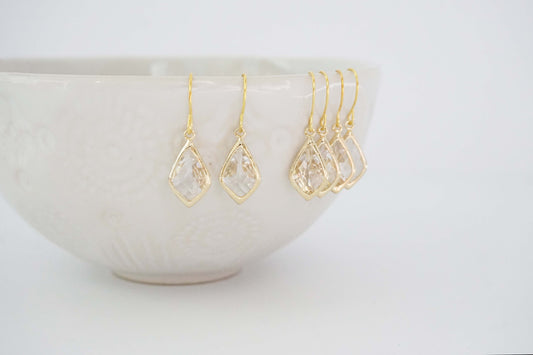 Crystal and Gold Gem Earrings | Bridesmaid Earrings | Wedding Earrings | ECG8, ECS8