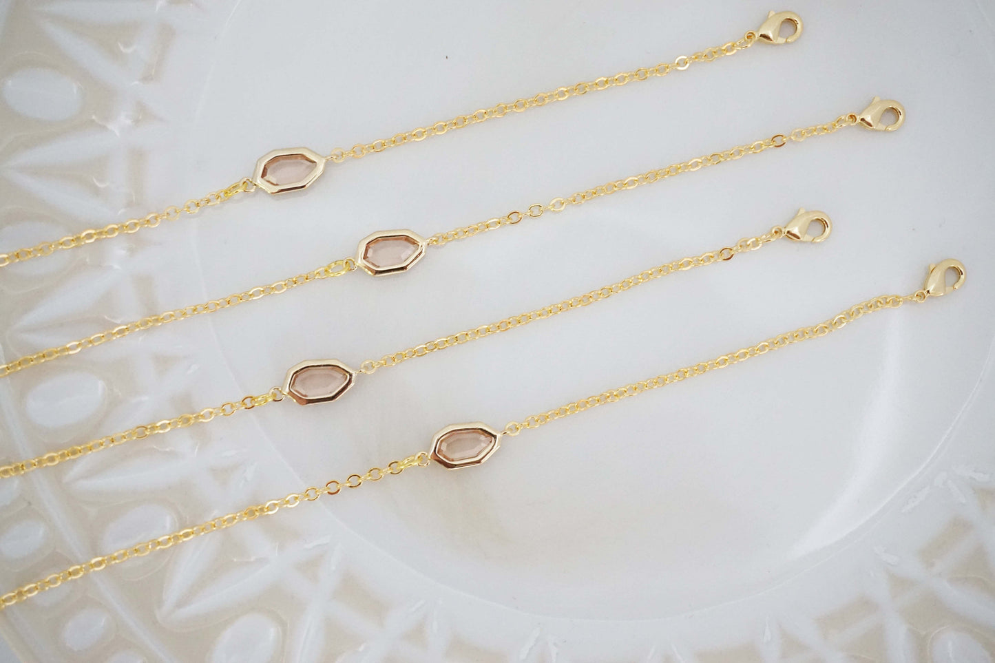Champagne Mini Hexagon Bracelets | Bridesmaid Bracelets | Wedding Bracelet | BCHPG13, BCHPS13