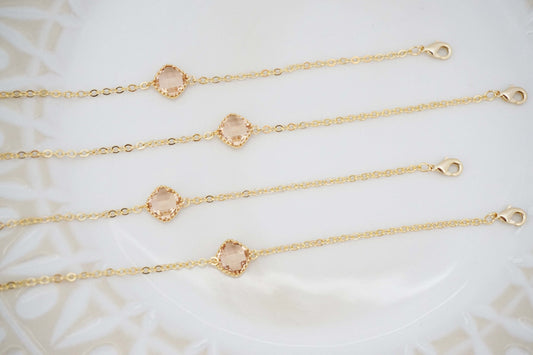 Champagne Square Gem Bracelet | Bridesmaid Bracelet | Wedding Jewelry | BCHPG12, BCHPS12