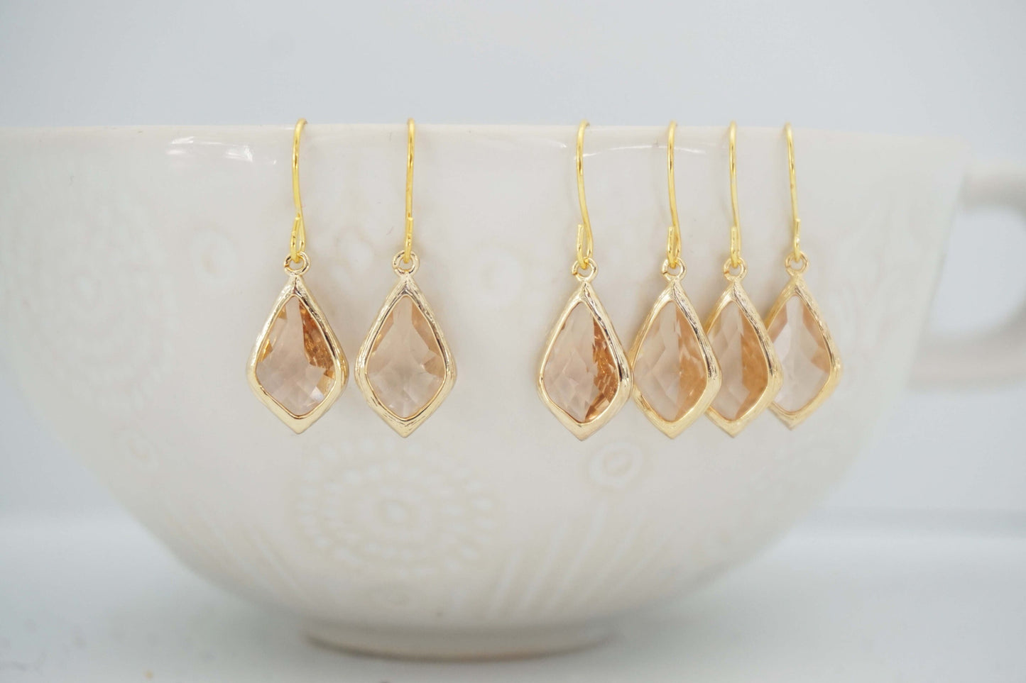 Champagne Gem Earrings | Bridesmaid Earrings | Wedding Jewelry | ECHPG8, ECHPS8