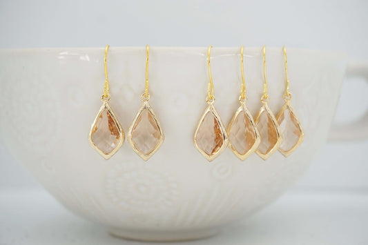 Champagne Gem Earrings | Bridesmaid Earrings | Wedding Jewelry | ECHPG8, ECHPS8