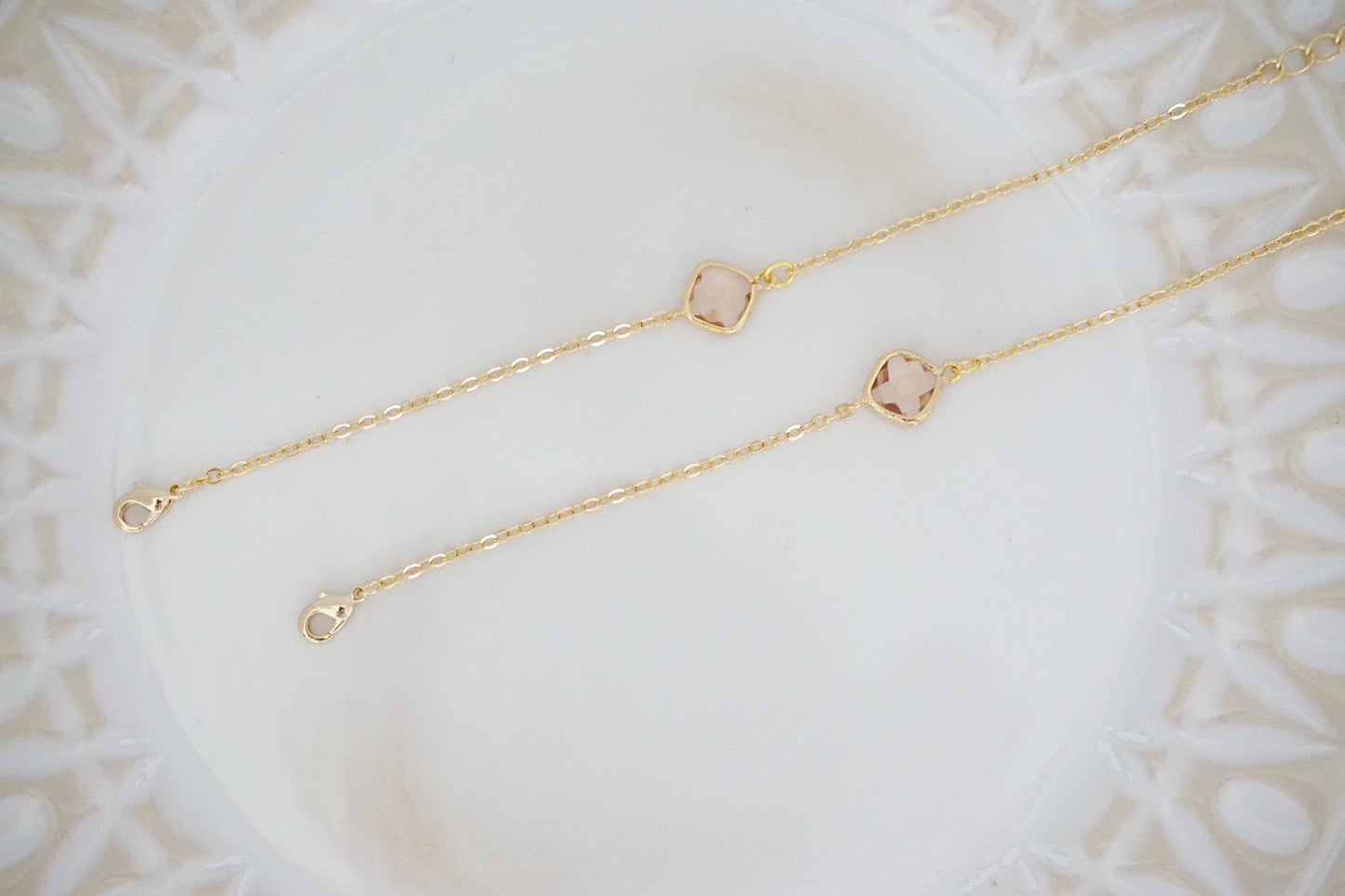 Champagne Gem and Gold Bracelet | Bridesmaid Bracelet | Wedding Jewelry | BCHPG3, BCHPS3