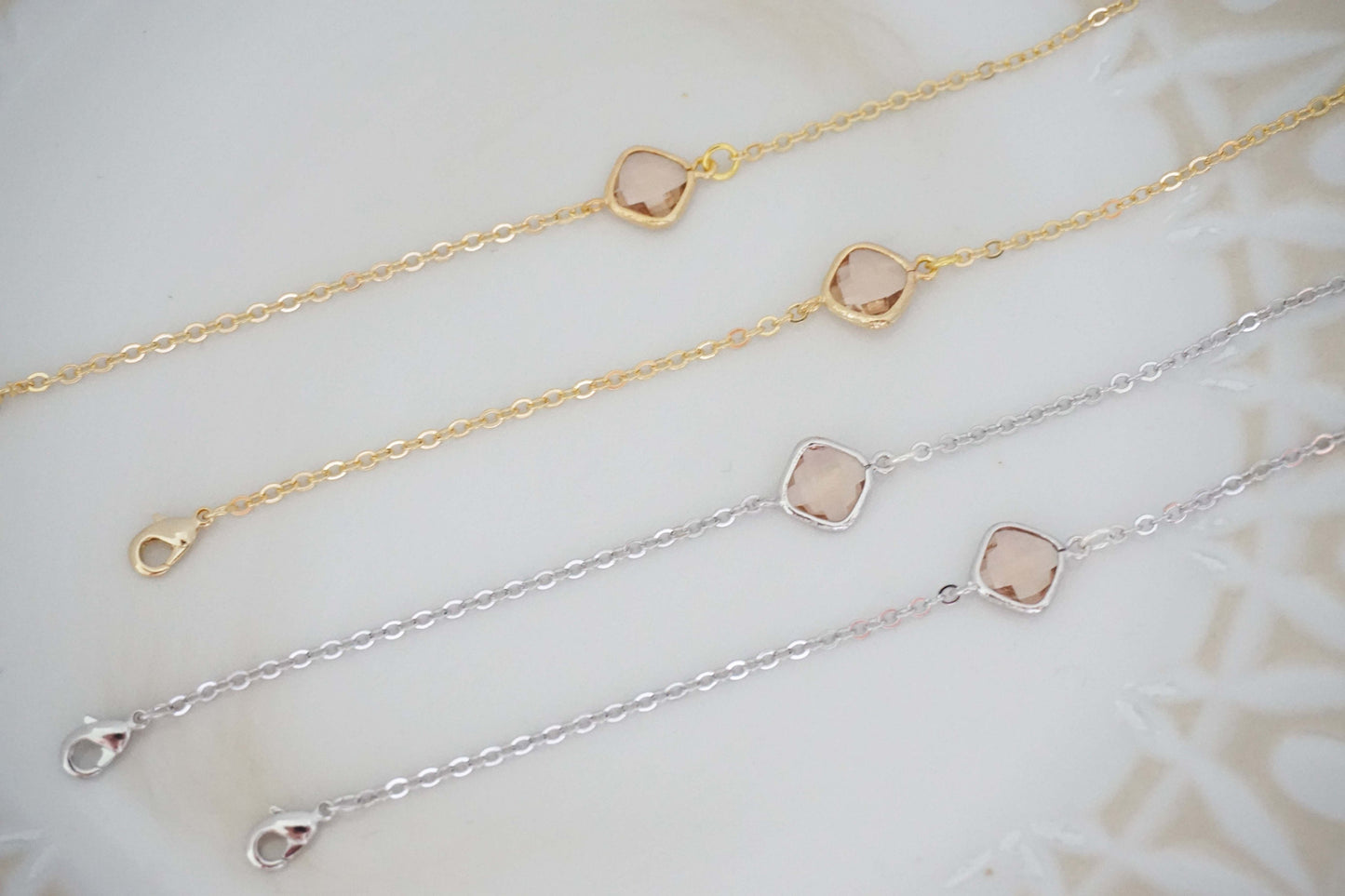 Champagne Gem and Gold Bracelet | Bridesmaid Bracelet | Wedding Jewelry | BCHPG3, BCHPS3