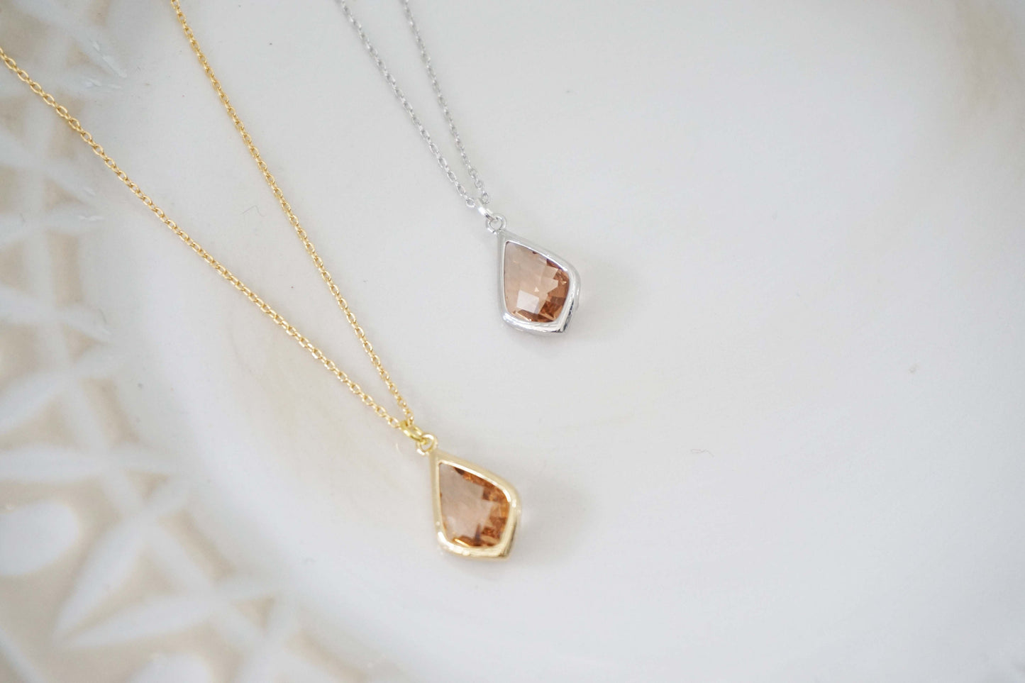 Champagne Gem Necklace | Bridesmaid Necklaces | Wedding Jewelry | NCHPG8, NCHPS8