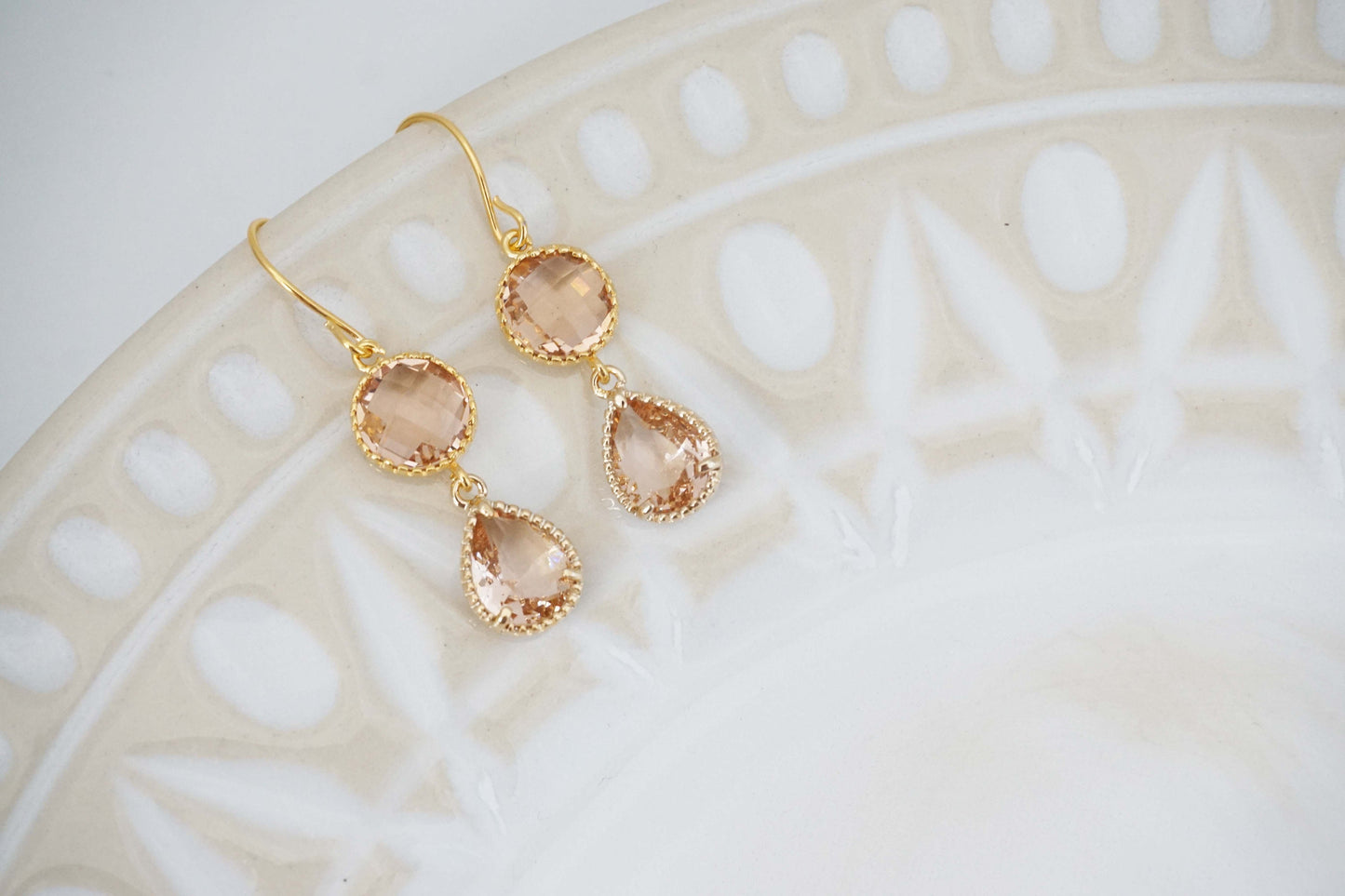 Champagne Gem Double Drop Earrings | Bridesmaid Earrings | Wedding Jewelry