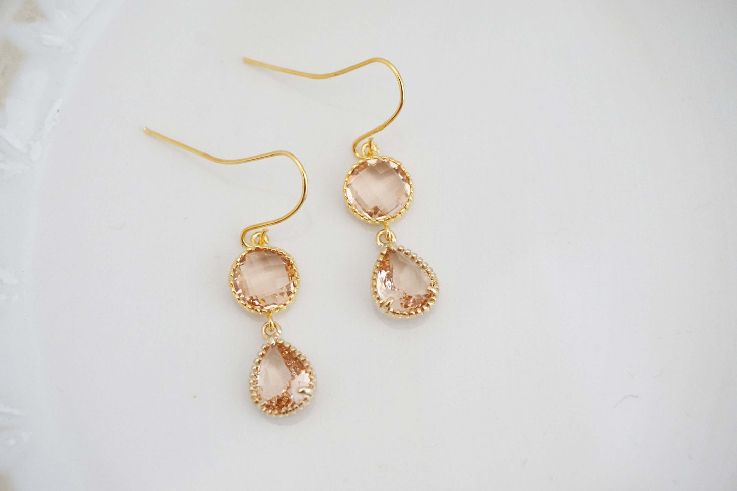 Champagne Gem Double Drop Earrings | Bridesmaid Earrings | Wedding Jewelry