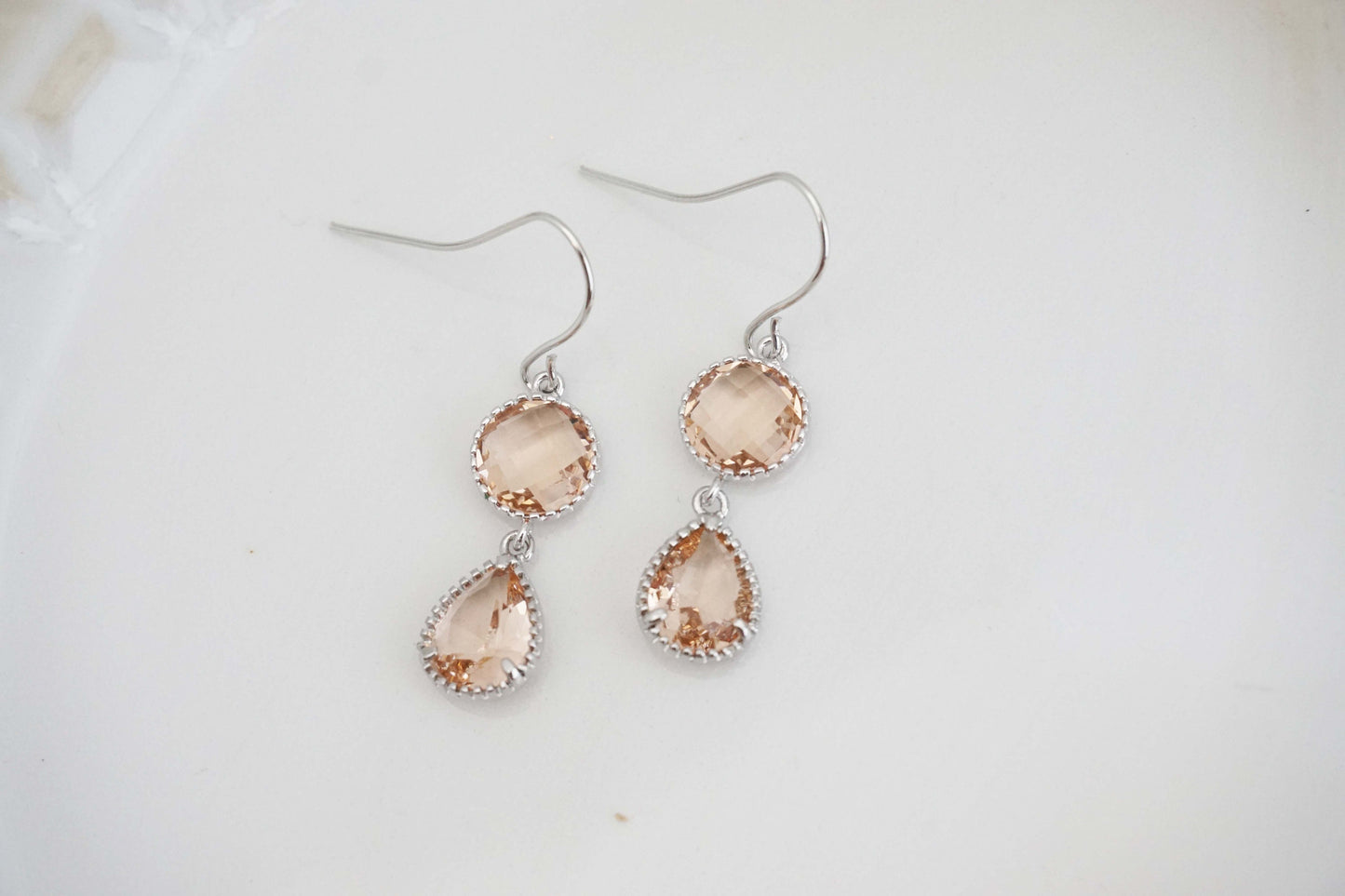 Champagne Gem Double Drop Earrings | Bridesmaid Earrings | Wedding Jewelry