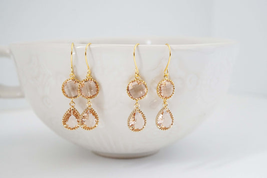 Champagne Gem Double Drop Earrings | Bridesmaid Earrings | Wedding Jewelry