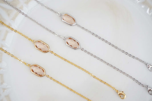 Champagne Gem Hexagon Bracelet | Bridesmaid Bracelet | Wedding Jewelry | BCHPG14, BCHPS14
