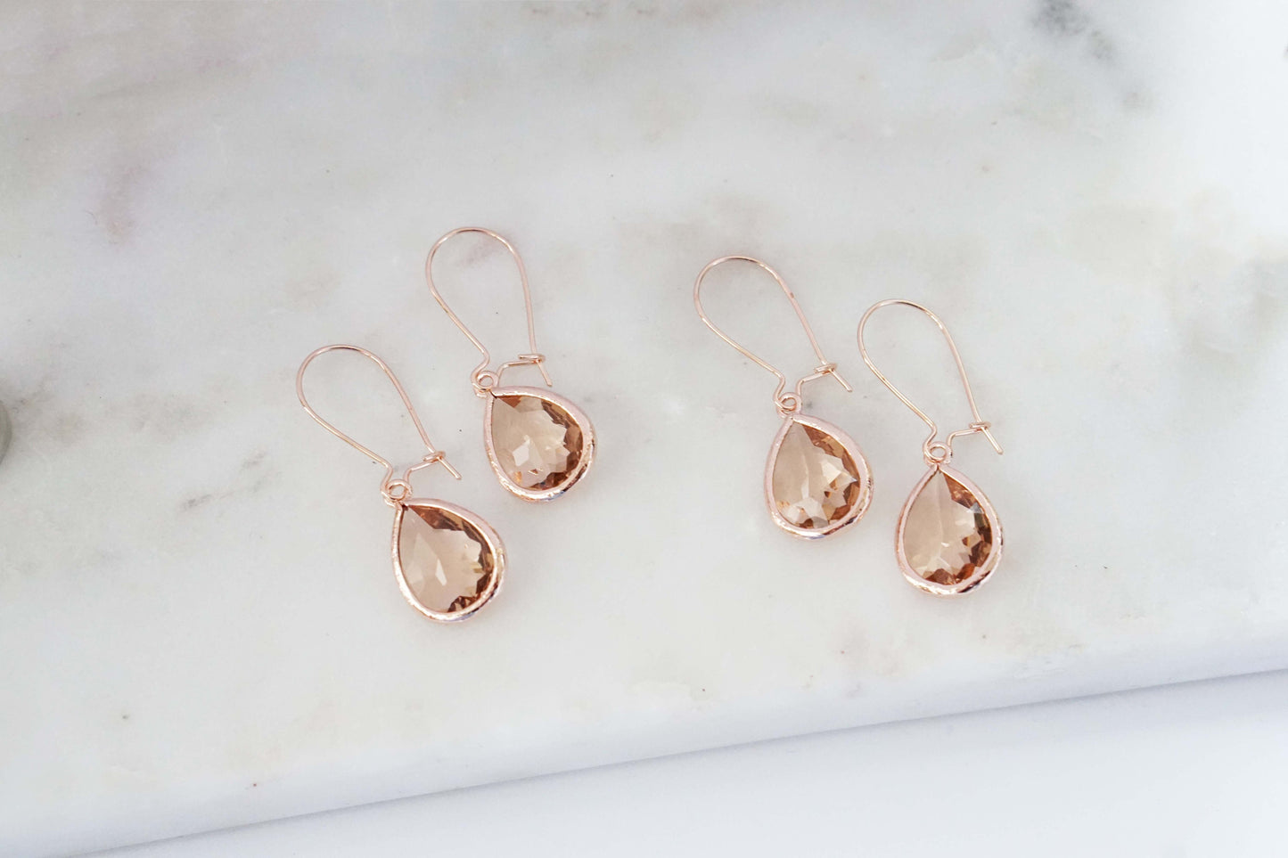 Champagne and Rose Gold Teardrop Gem Hoop Earrings | Bridesmaid Earrings | Wedding Jewelry | EHCHPRG1