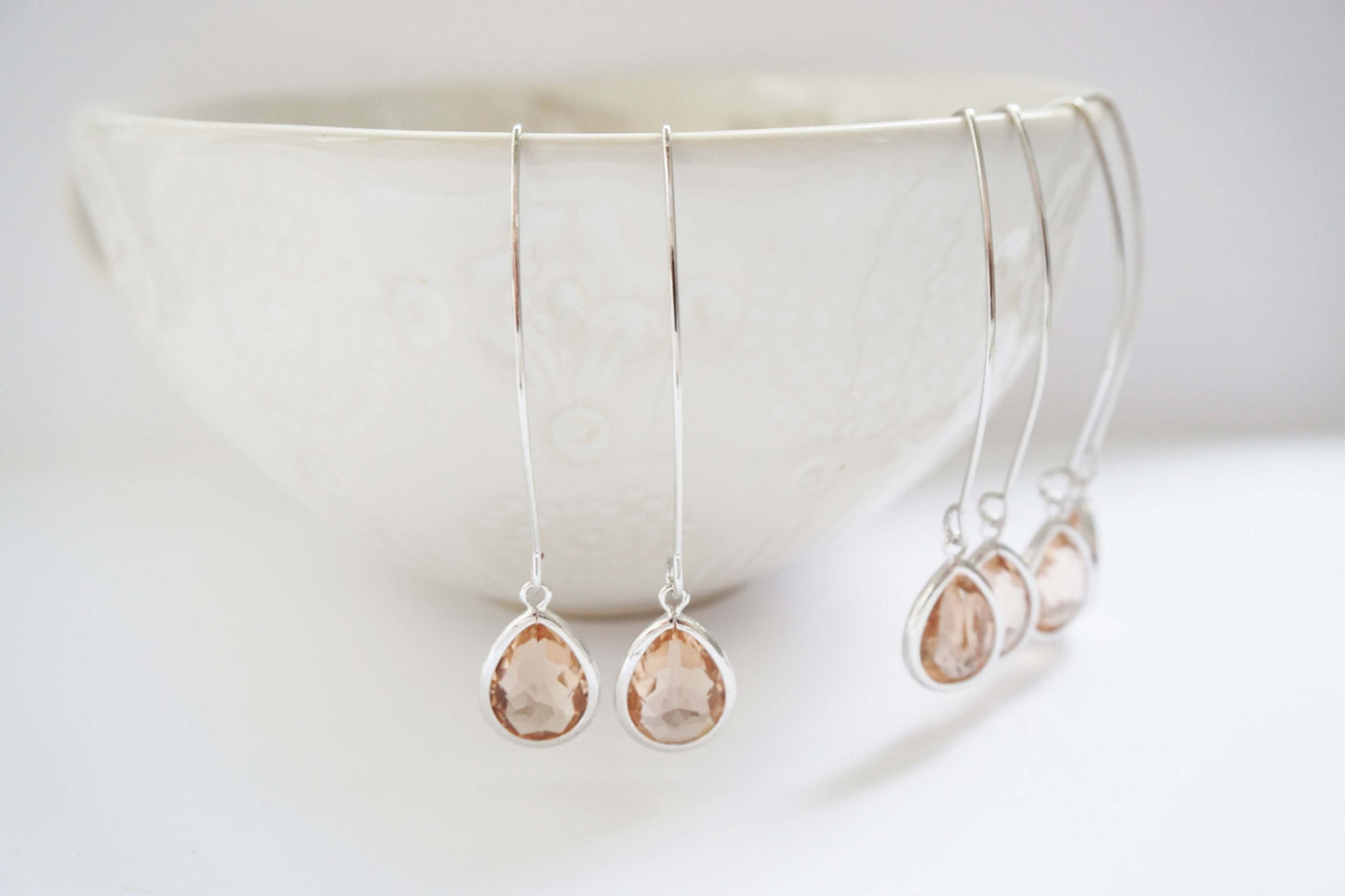 Champagne Long Hook Earrings | Bridesmaid Earrings | Wedding Jewelry | ELHCHPG1 ELHCHPS1
