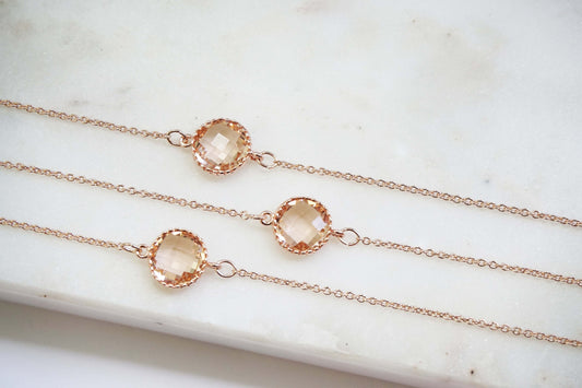 Champagne Circle Gem and Rose Gold Bracelets | Bridesmaid Bracelets | Wedding Jewelry | BCHPRG1