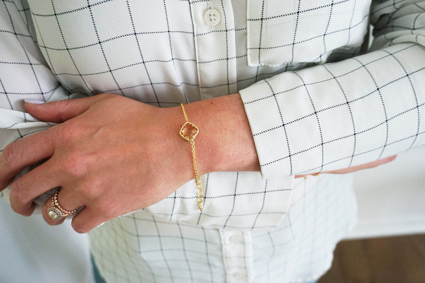 Champagne Gem and Gold Bracelet, Bridesmaid Bracelet, Wedding Jewelry | BCHPG4, BCHPS4