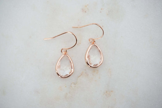 Crystal Gem and Rose Gold Earrings | Bridesmaid Earrings | Wedding Jewelry | ECRG18