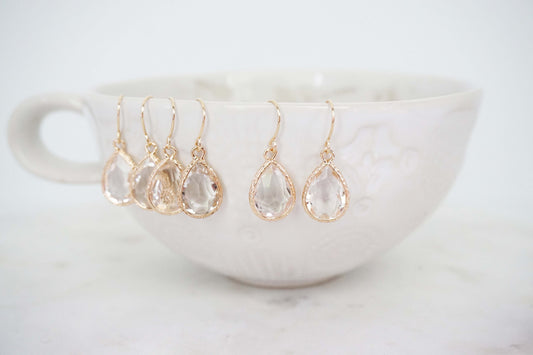 Crystal and Gold Textured Teardrop Gem Earrings | Bridesmaid Earrings | Wedding Jewelry | ECG13