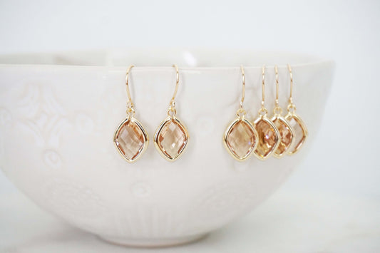 Champagne Diamond Gem Earrings | Bridesmaid Earrings | Wedding Jewelry | ECHPG14, ECHPS14