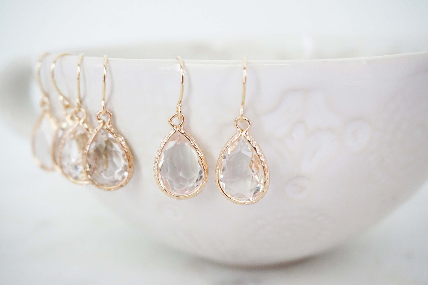 Crystal and Gold Textured Teardrop Gem Earrings | Bridesmaid Earrings | Wedding Jewelry | ECG13
