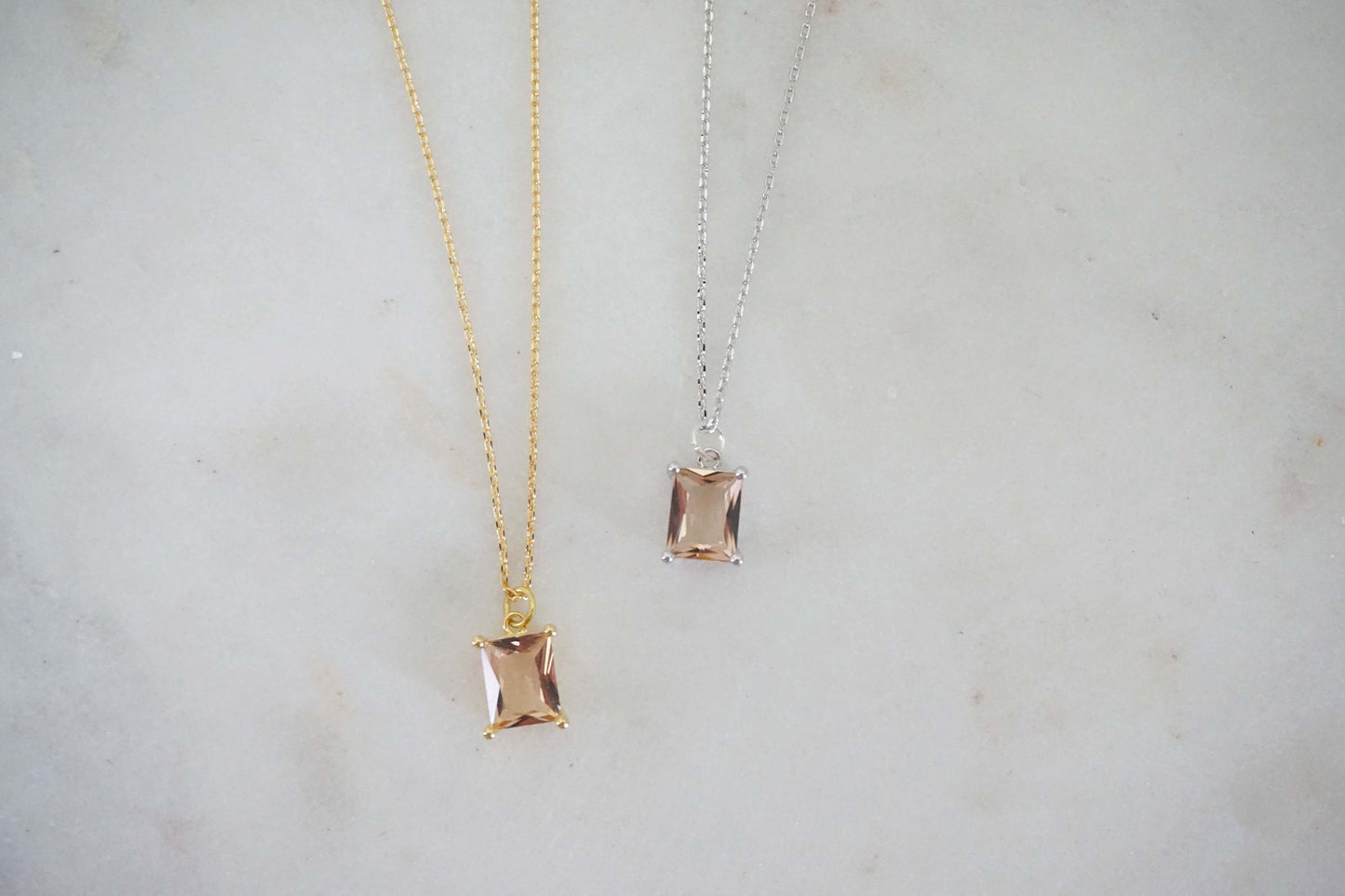 Champagne Square Cut Gem Necklaces | Bridesmaid Necklaces | Wedding Jewelry | NCHPG19, NCHPS19