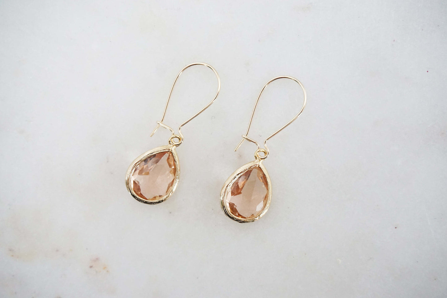 Champagne Teardrop Gem Hoop Earrings | Bridesmaid Earrings | Wedding Jewelry | EHCHPG1, EHCHPS1