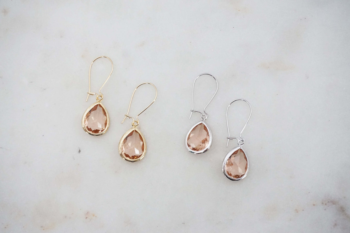 Champagne Teardrop Gem Hoop Earrings | Bridesmaid Earrings | Wedding Jewelry | EHCHPG1, EHCHPS1