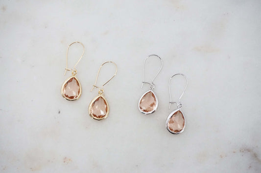 Champagne Teardrop Gem Hoop Earrings | Bridesmaid Earrings | Wedding Jewelry | EHCHPG1, EHCHPS1