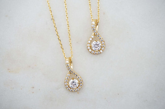 Crystal Gem and Gold Twist Necklace | Bridesmaid Necklaces | Wedding Jewelry | NCG21, NCS21