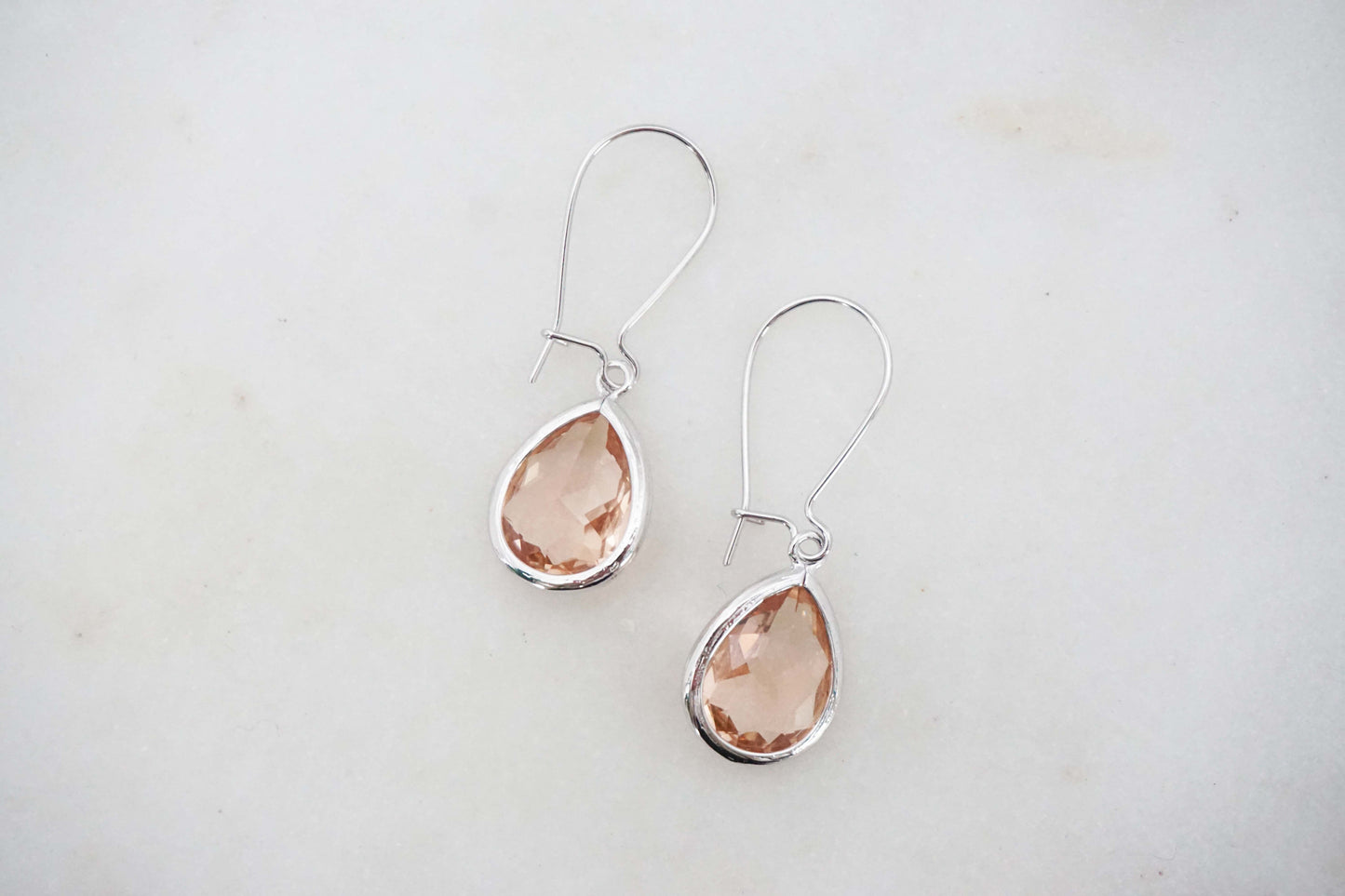 Champagne Teardrop Gem Hoop Earrings | Bridesmaid Earrings | Wedding Jewelry | EHCHPG1, EHCHPS1