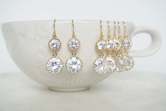 Crystal Gem and Gold Glam Double Drop Earrings | Bridesmaid Earrings | Wedding Jewelry | ECG26, ECS26