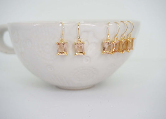 Champagne Square Cut Gem Earrings | Bridesmaid Earrings | Wedding Jewelry | ECHPG19, ECHPS19