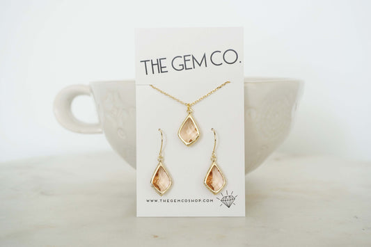 Champagne Gem Earrings and Necklace Set | Bridesmaid Jewelry | Wedding Jewelry | ENCHPG8, ENCHPS8