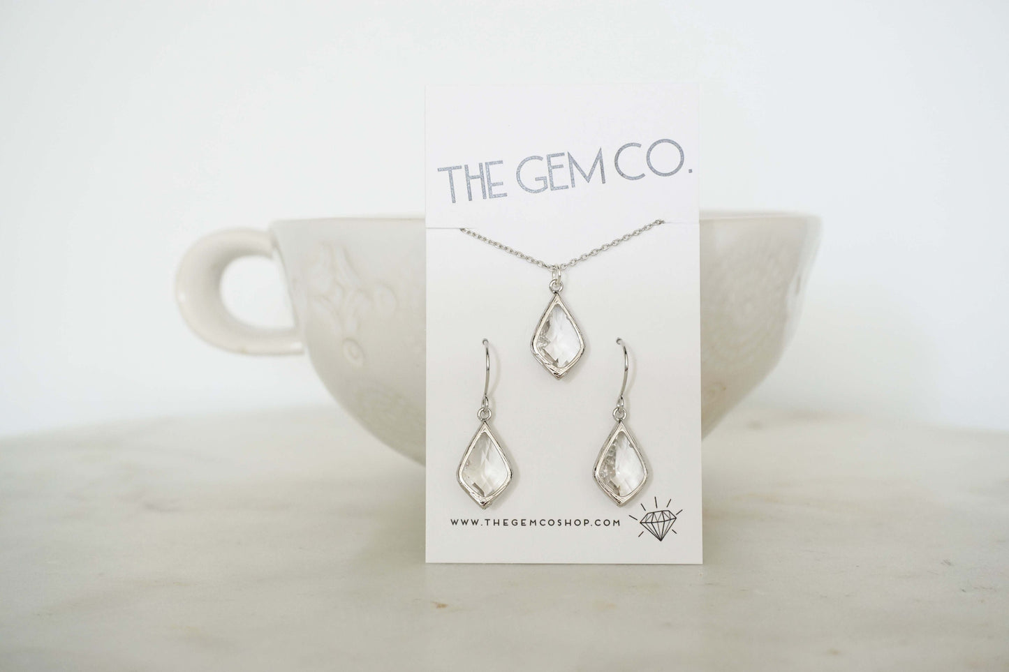 Crystal and Gold Gem Earrings and Necklace Set | Bridesmaid Jewelry | Wedding Earrings | ENCG8, ENCS8