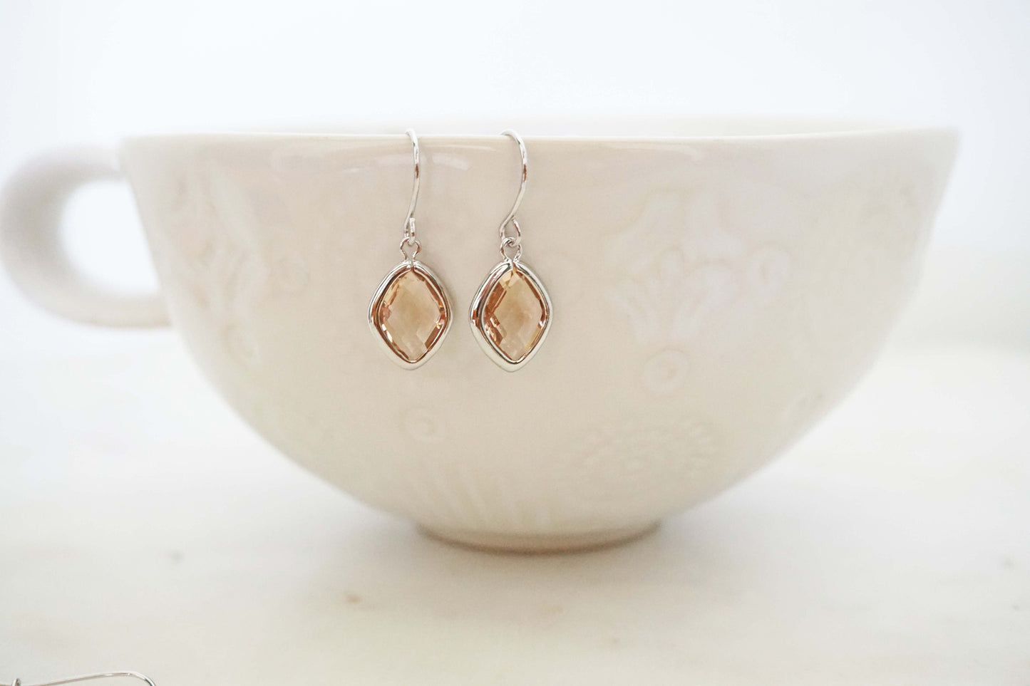 Champagne Diamond Gem Earrings | Bridesmaid Earrings | Wedding Jewelry | ECHPG14, ECHPS14
