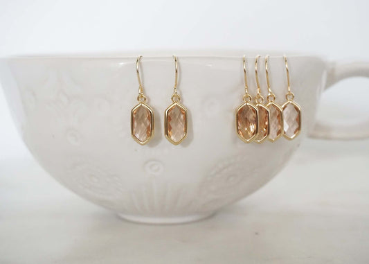 Champagne Gem Hexagon Earrings | Bridesmaid Earrings | Wedding Jewelry | ECHPG33, ECHPS33