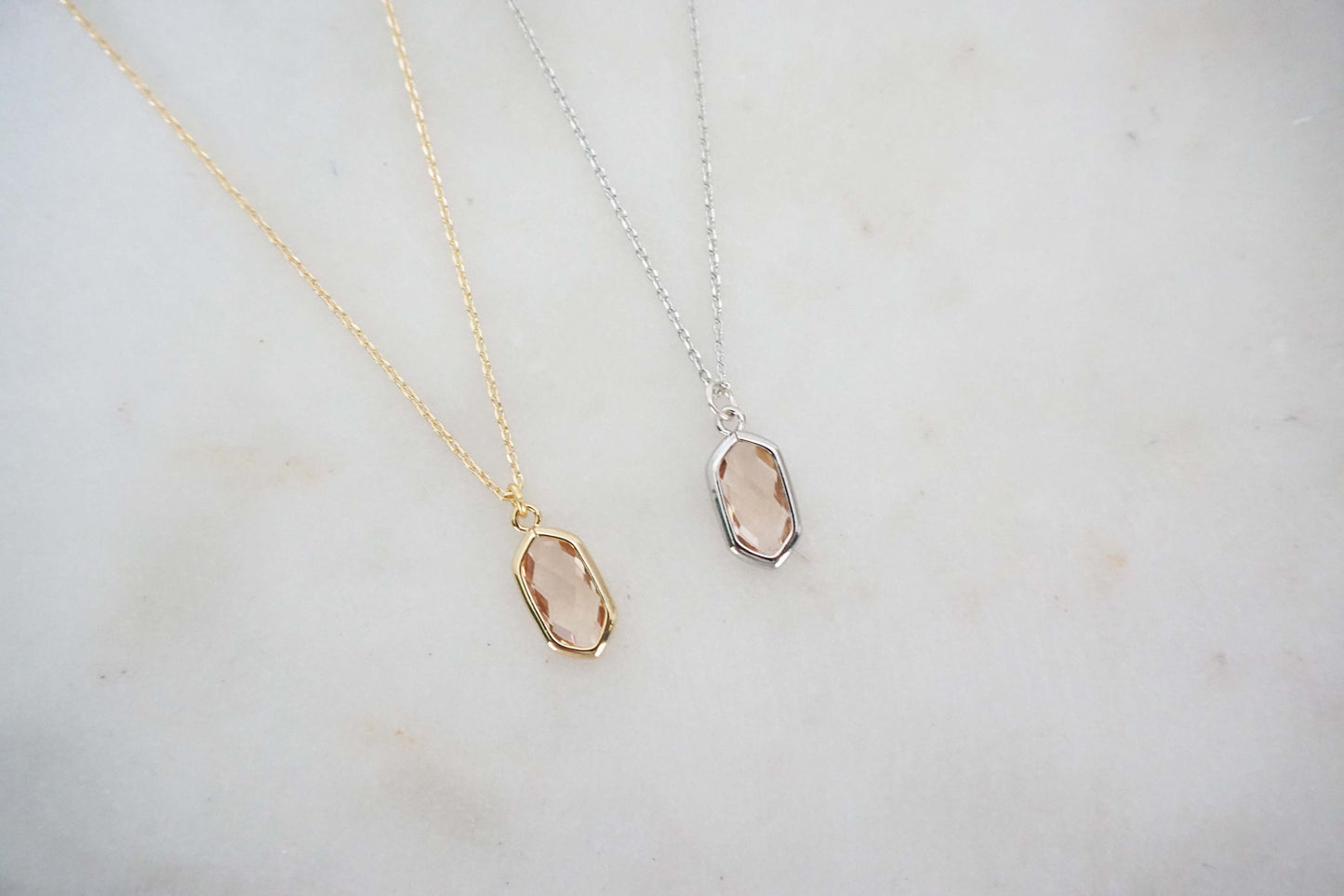 Champagne Gem Hexagon Necklaces | Bridesmaid Necklace | Wedding Jewelry | NCHPG33, NCHPS33