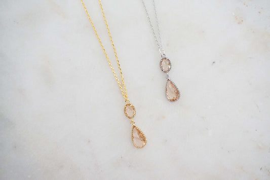 Champagne Oval Double Drop Necklace | Wedding Jewelry | ECHPG27 ECHPS27
