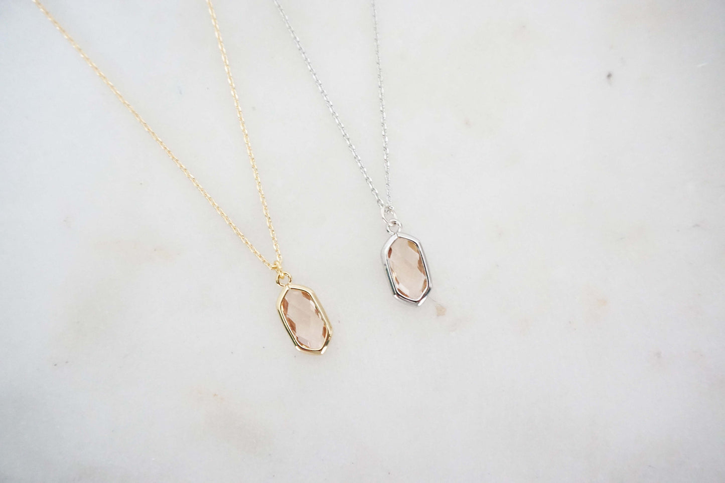 Champagne Gem Hexagon Earrings and Necklace Set | Bridesmaid Earrings | Wedding Jewelry | ENCHPG33, ENCHPS33
