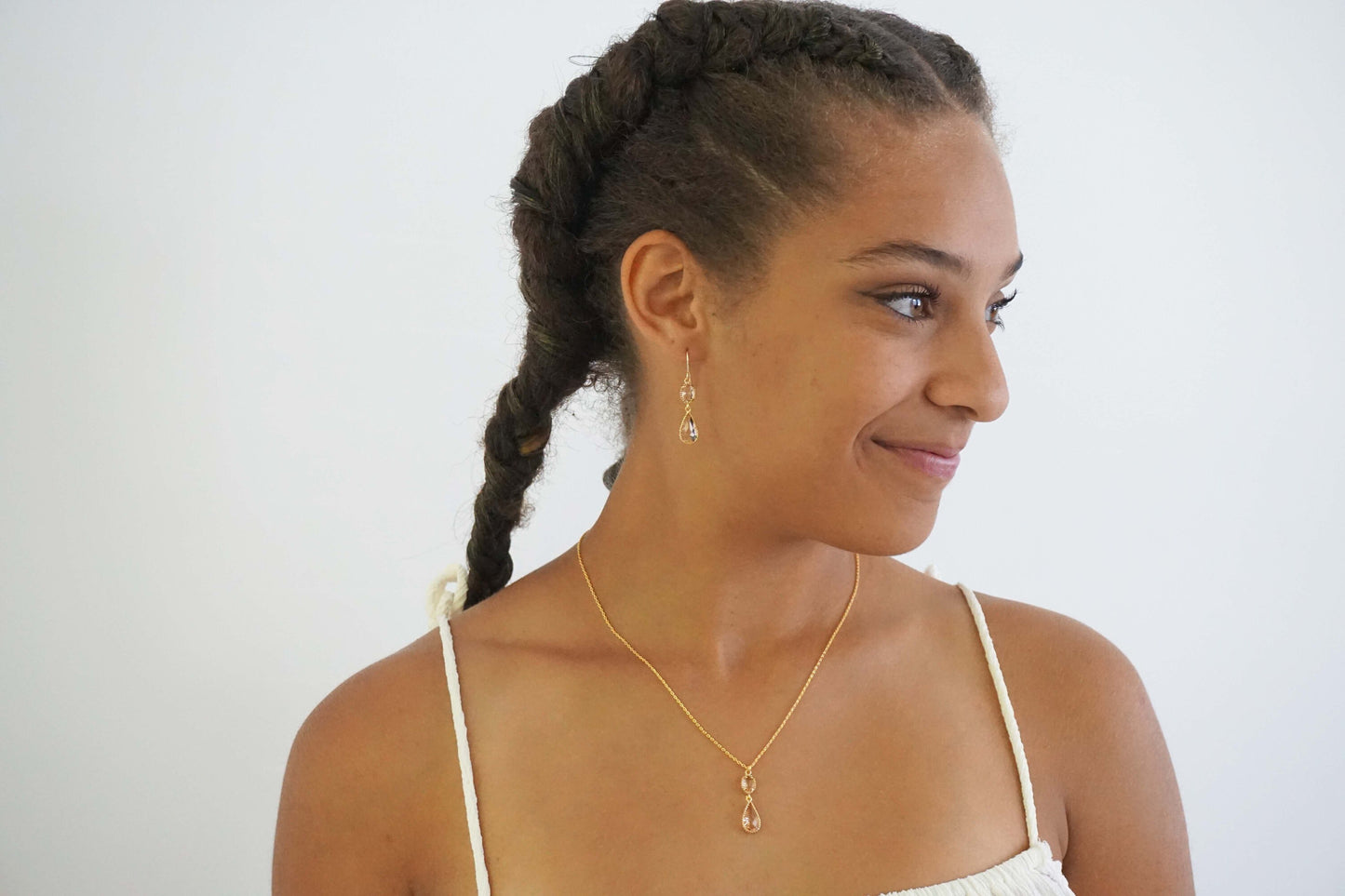 Champagne Oval Double Drop Earrings | Wedding Jewelry | ECHPG27 ECHPS27