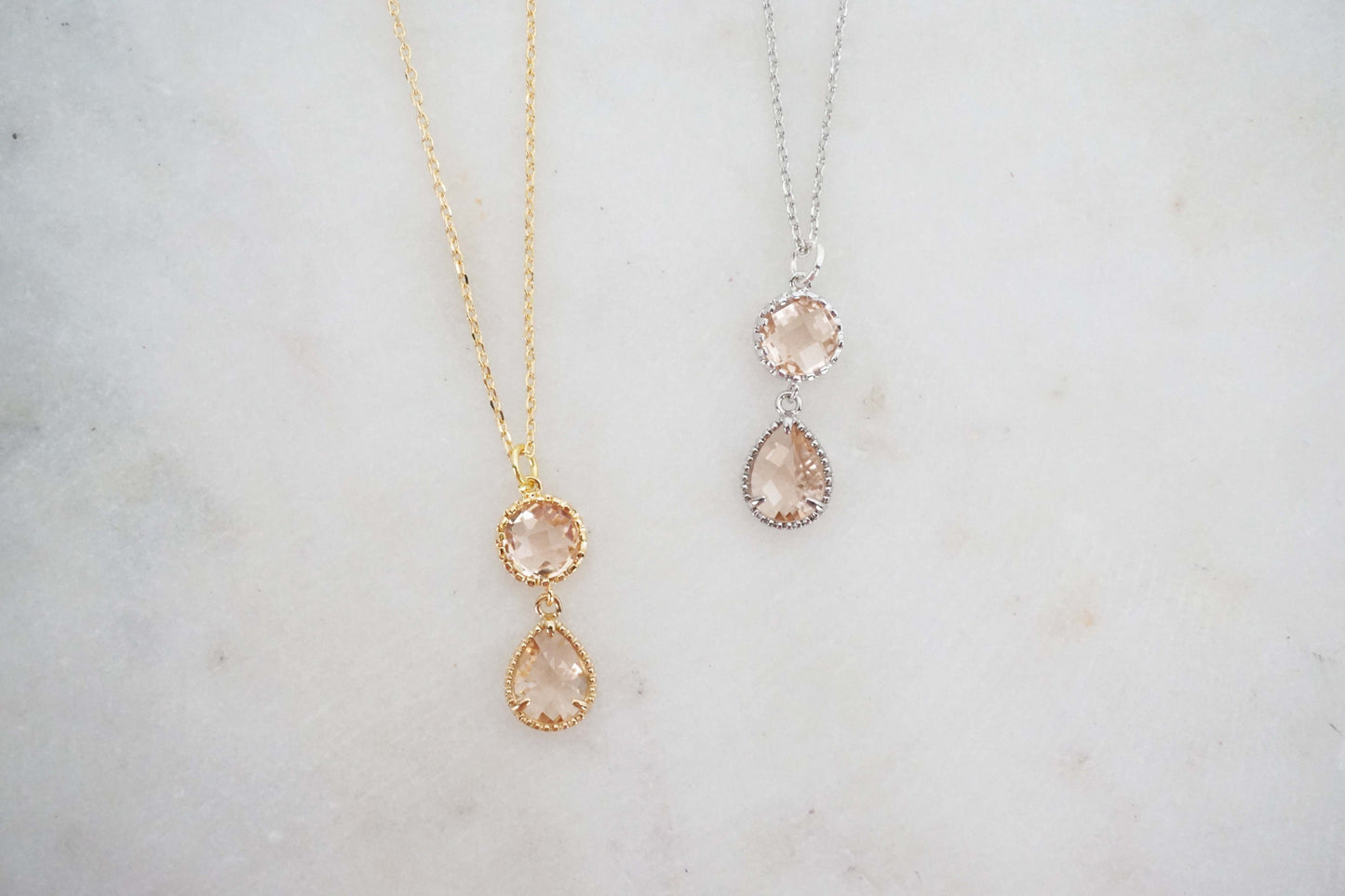 Champagne Gem Double Drop Necklace | Bridesmaid Necklaces | Wedding Jewelry