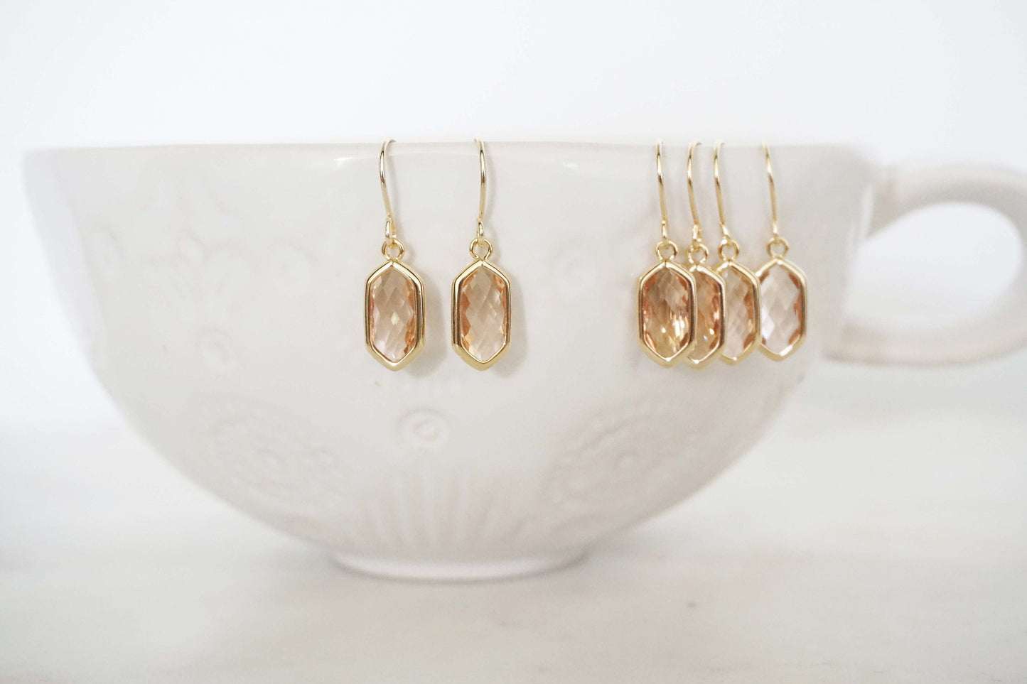 Champagne Gem Hexagon Earrings and Necklace Set | Bridesmaid Earrings | Wedding Jewelry | ENCHPG33, ENCHPS33