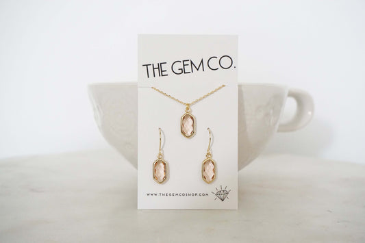 Champagne Gem Hexagon Earrings and Necklace Set | Bridesmaid Earrings | Wedding Jewelry | ENCHPG33, ENCHPS33