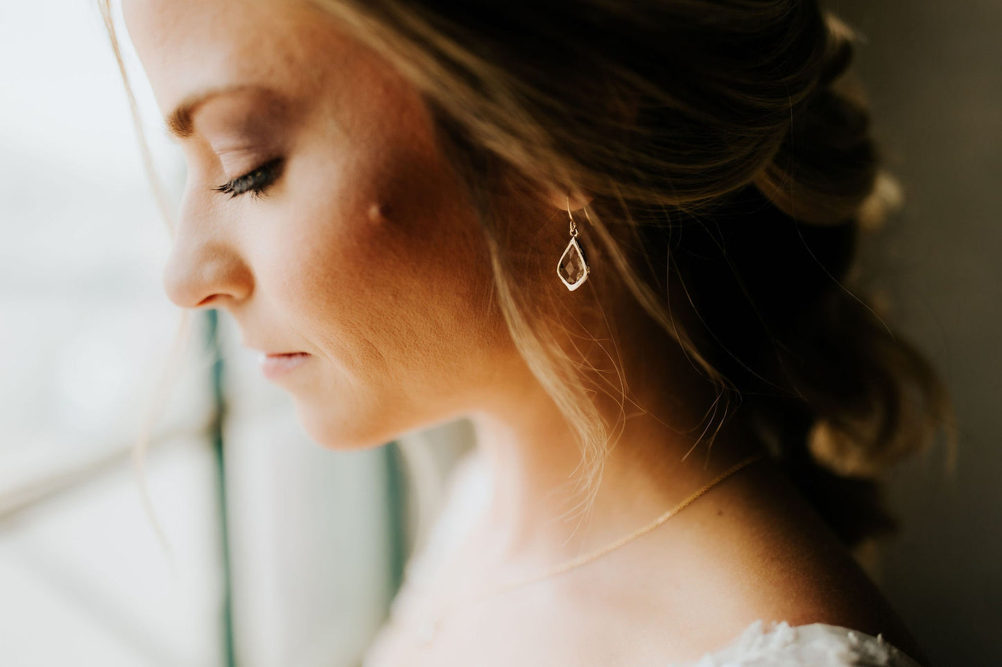 Crystal and Gold Gem Earrings and Necklace Set | Bridesmaid Jewelry | Wedding Earrings | ENCG8, ENCS8