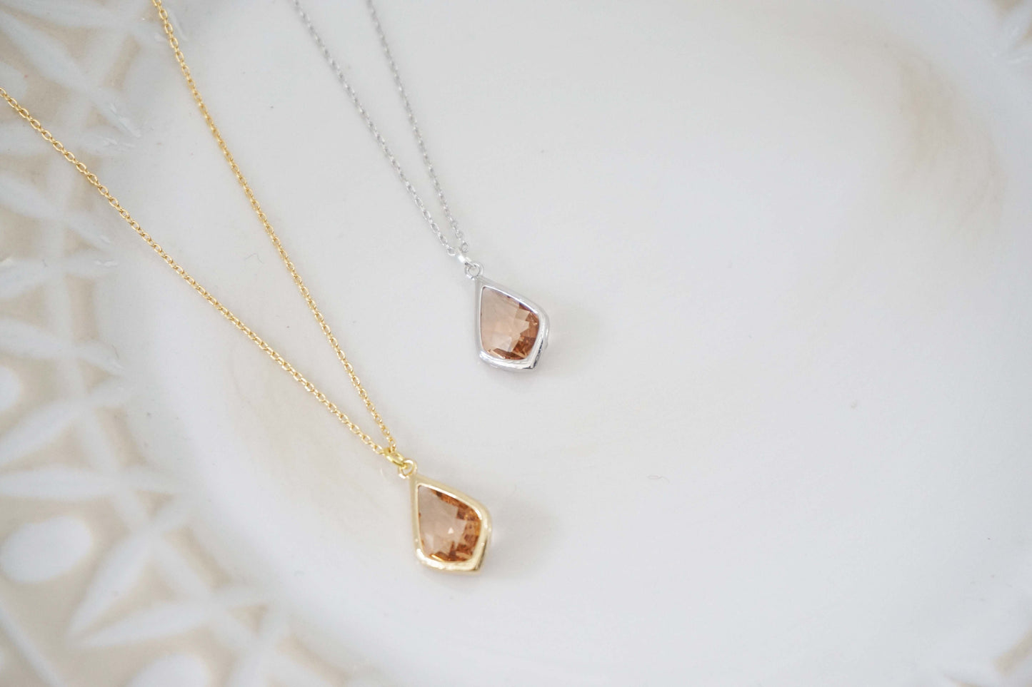 Champagne Gem Necklace | Bridesmaid Necklaces | Wedding Jewelry | NCHPG8, NCHPS8