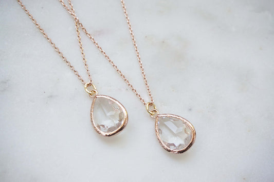 Crystal Gem and Rose Gold Necklace | Bridesmaid Necklaces | Wedding Jewelry | NCRG1