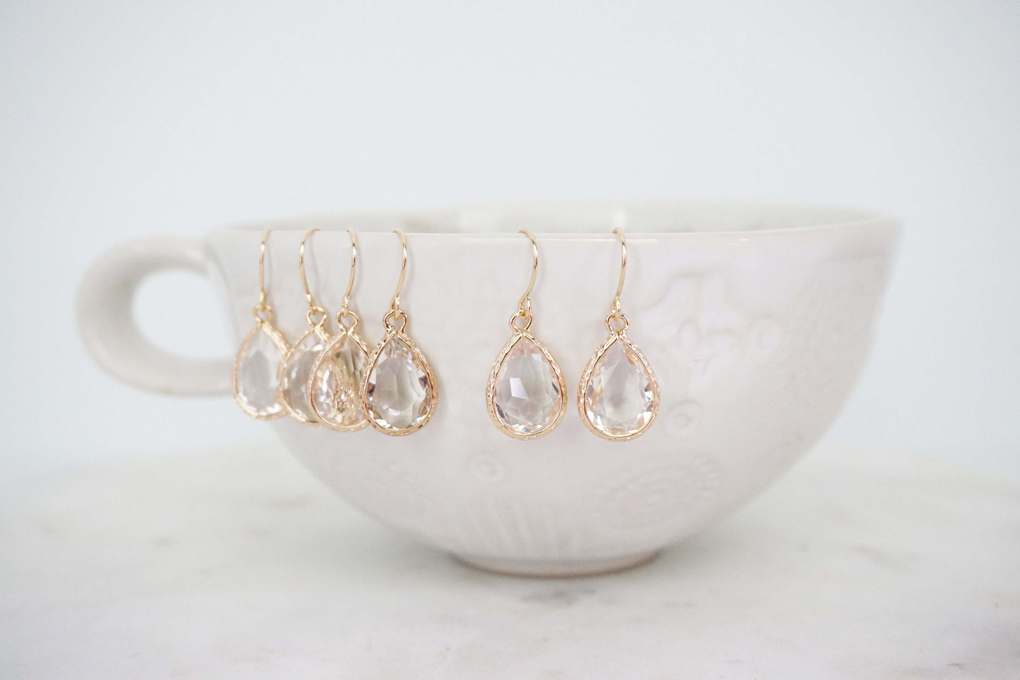 Crystal and Gold Textured Teardrop Gem Earrings | Bridesmaid Earrings | Wedding Jewelry | ECG13