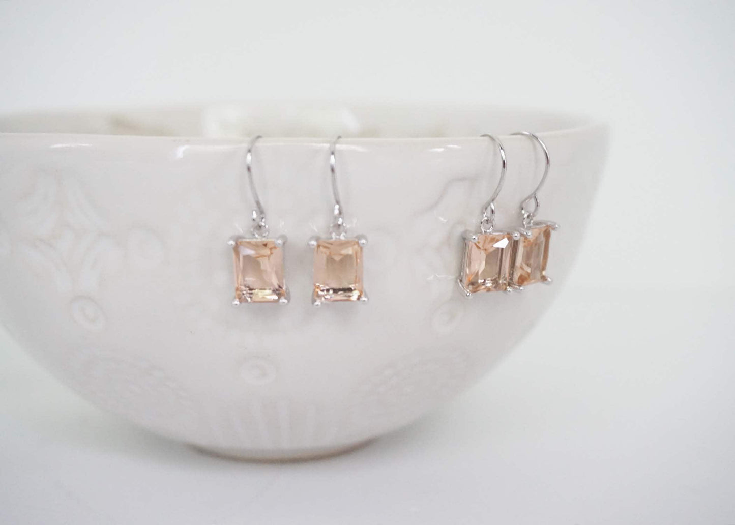Champagne Square Cut Gem Earrings | Bridesmaid Earrings | Wedding Jewelry | ECHPG19, ECHPS19