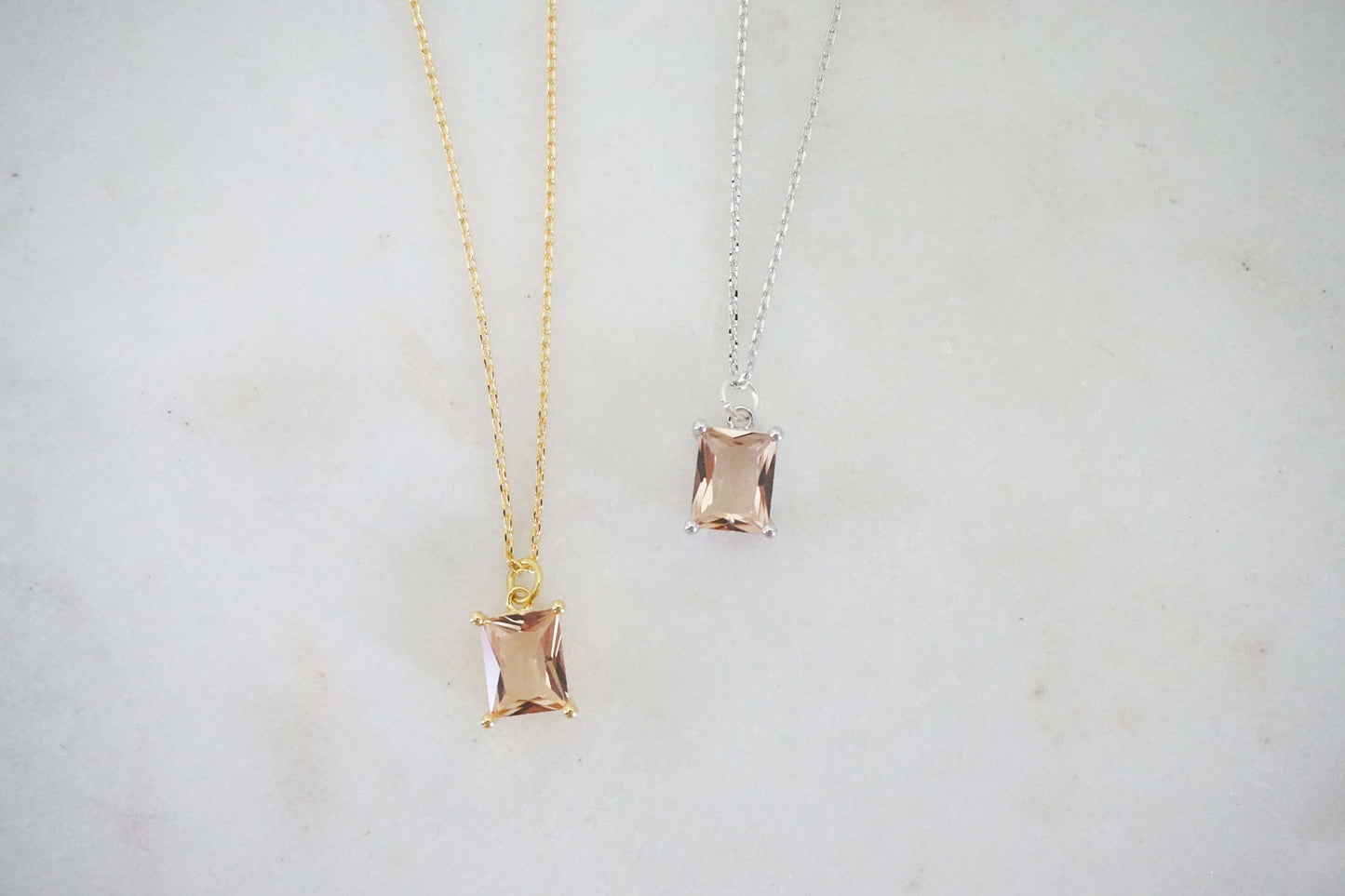 Champagne Square Cut Gem Necklaces | Bridesmaid Necklaces | Wedding Jewelry | NCHPG19, NCHPS19