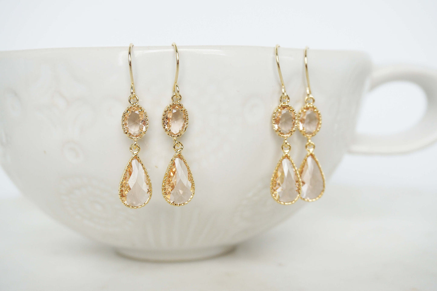 Champagne Oval Double Drop Earrings | Wedding Jewelry | ECHPG27 ECHPS27