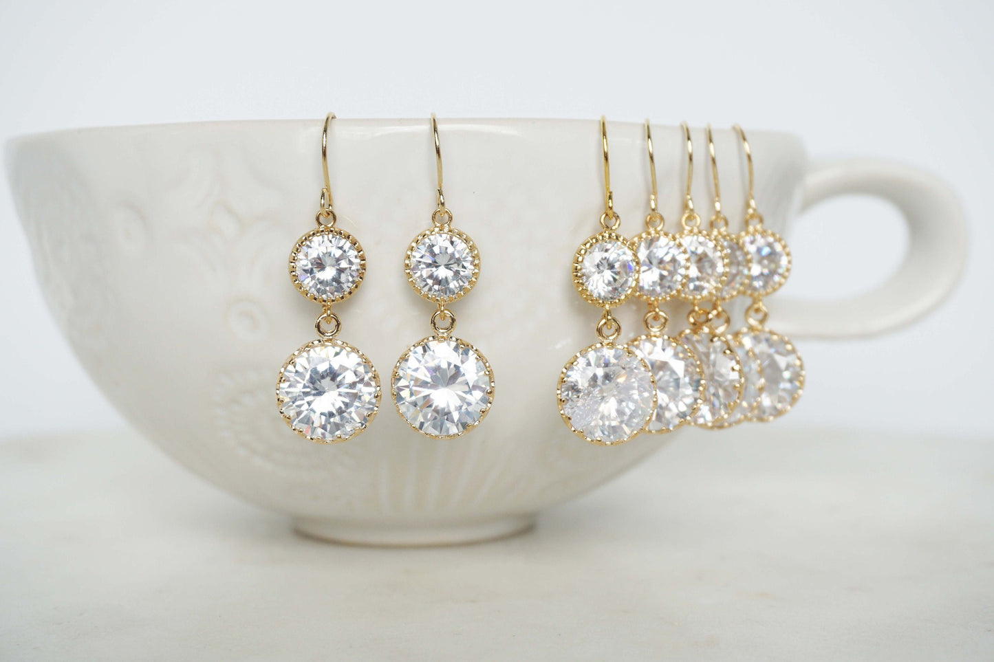 Crystal Gem and Gold Glam Double Drop Earrings | Bridesmaid Earrings | Wedding Jewelry | ECG26, ECS26